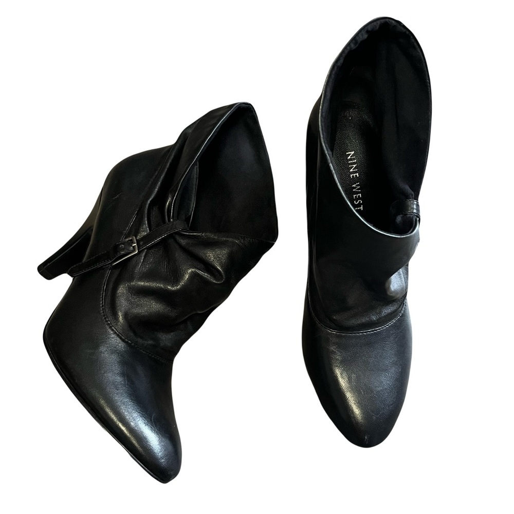 Nine West Black Buckle Women's Heeled Ankle Boots Booties Size 6 Party Moto